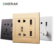 SHIERAK универсальный стандарт 2.1A USB настенная розетка домашнее настенное зарядное устройство 2 порта USB розетка зарядное устройство для телефона белый/черный/золотой