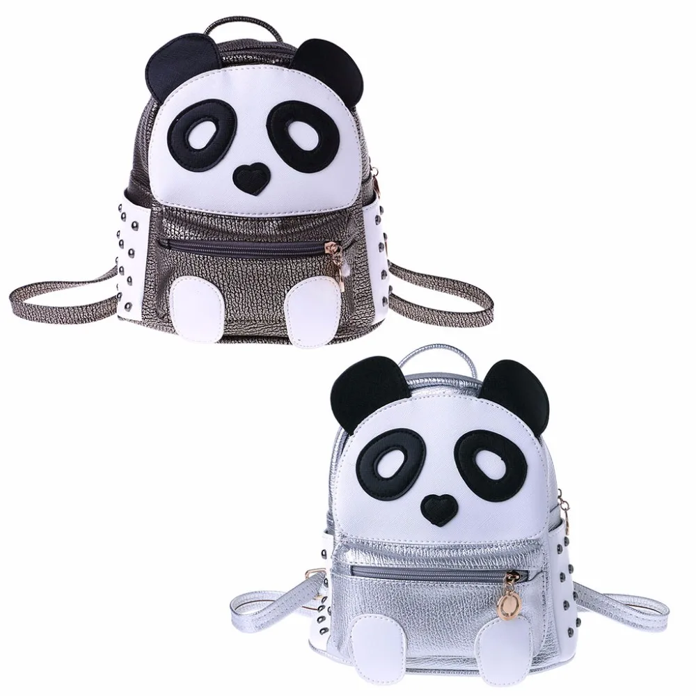 THINKTHENDO Cute Panda Book Bag Rivet Backpack Mini Casual Cartoon Backpack For For Women Teens ...