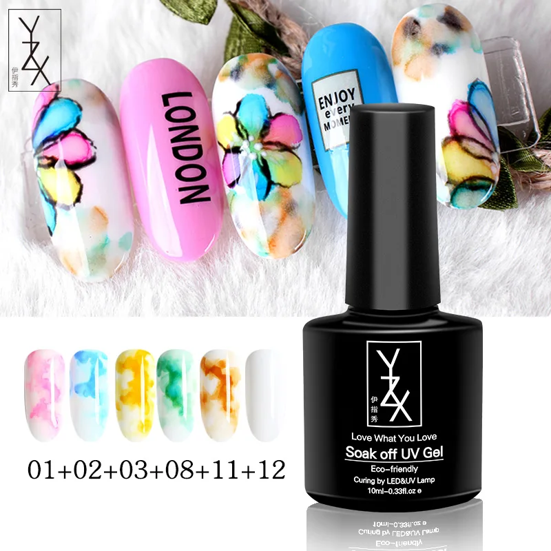 

YZX 10ml Watercolor Paint Nail Art Blooming Liquid Smoke Marble Effect Special Varnish Gel DIY Ink Smudge Bubble Armor Lacquer