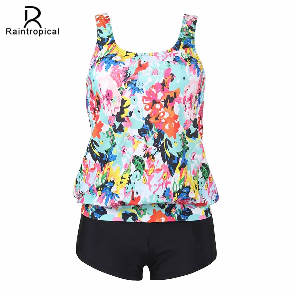 Raintropical 2019 New Tankini Strappy Swimwear Sexy Women Swimsuit Plus Size Swimwear Push Up Print Bottom Bathing Suits Bottom