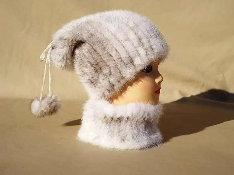 Корейская качественная меховая шапка, шапка из натурального меха норки, сохраняющая тепло зимой, новая модная вязаная шапка, шапка из меха норки - Цвет: Cross mink color