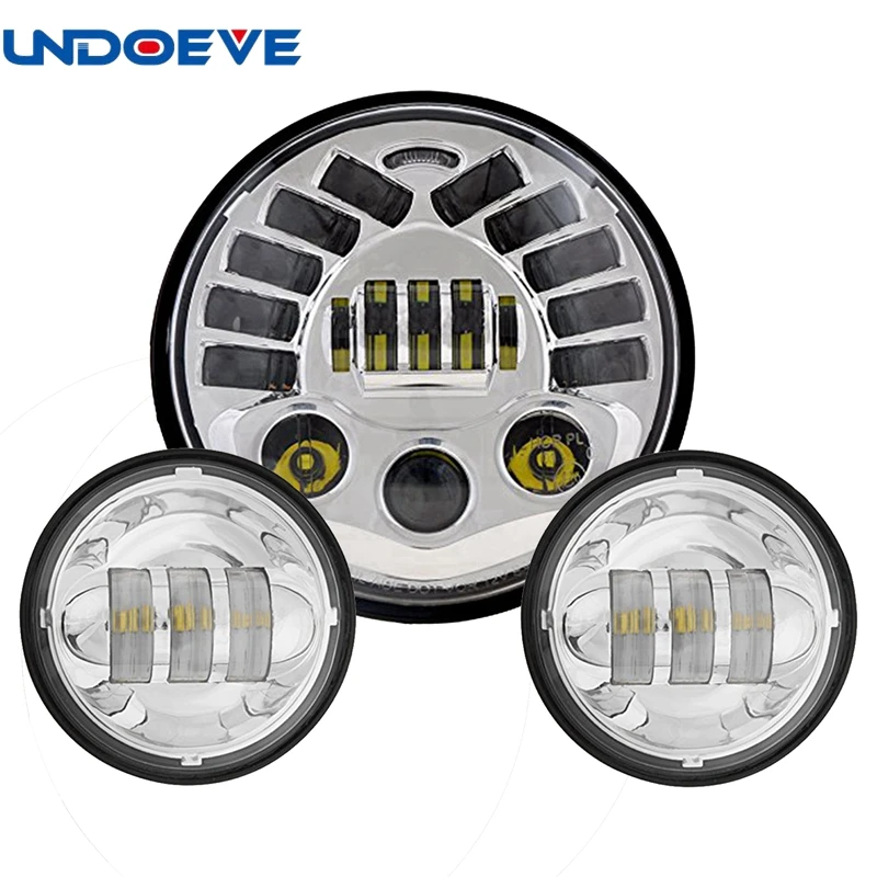

Undoeve For Motorcycles Road King Fat Boy Street Glide Heritage 7Inch LED Headlight Headlamp+2pcs 4.5" Fog Passing Lights