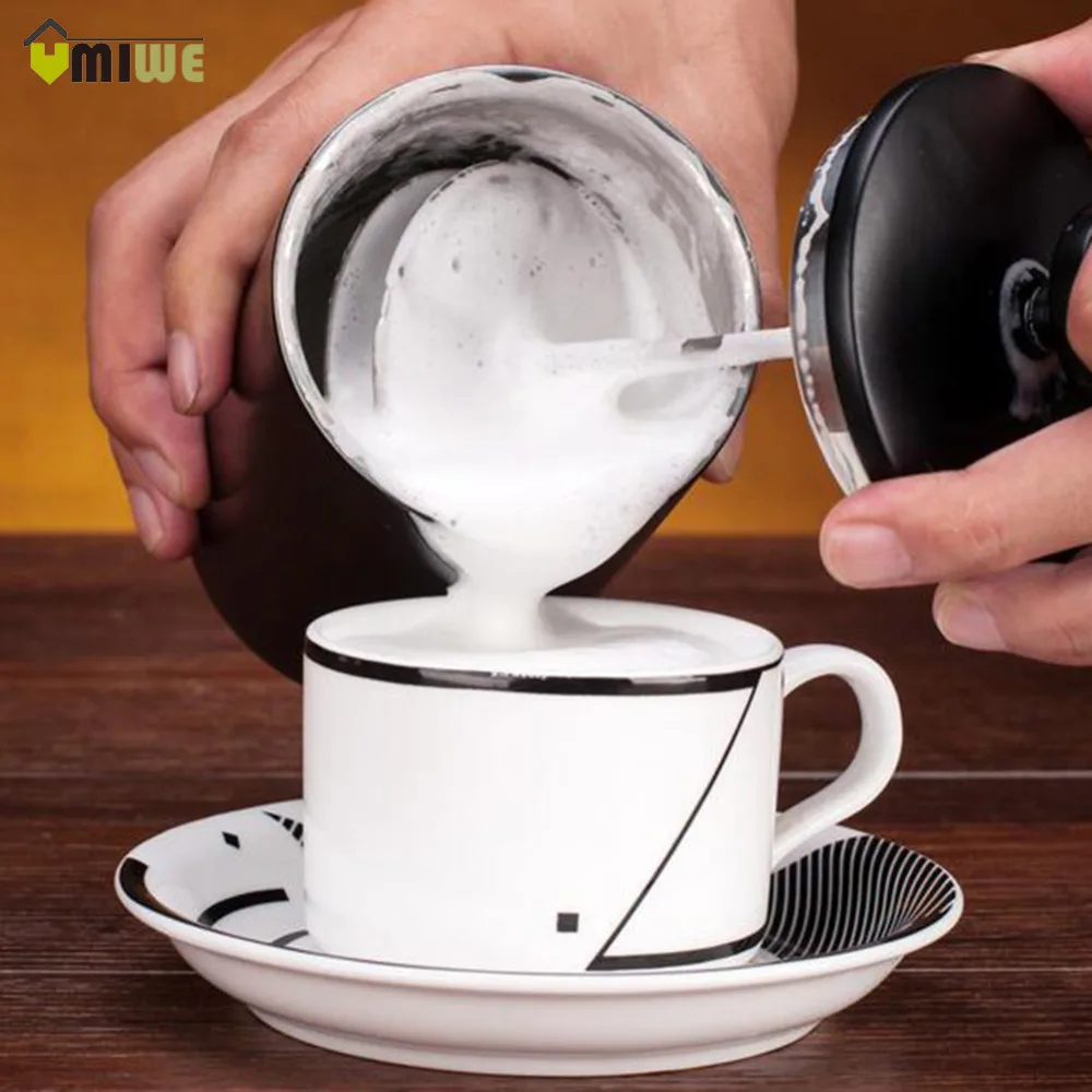 Umiwe Stainless Steel Manual Coffee Milk Frother With Scale 400ml Double Mesh Milk Frother Milk Foamer Milk Creamer Kitchen Tool