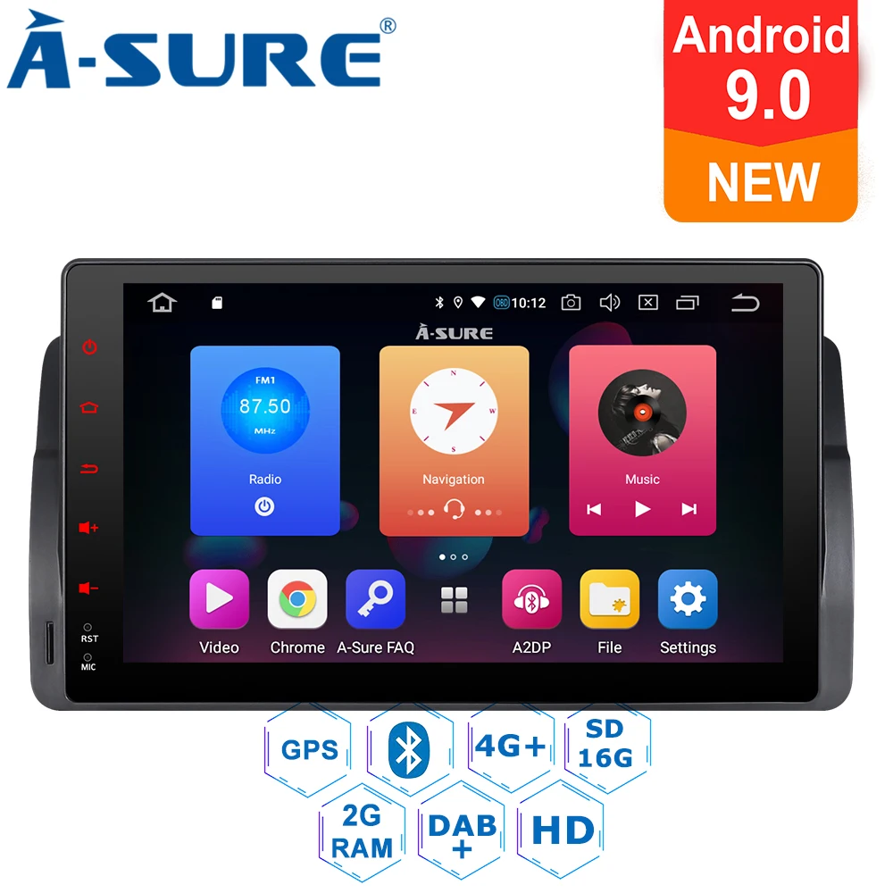 Sale A-Sure 9 Inch 2 Din Android 9.0 Car Auto Radio GPS DVD Play Stereo Navigation For BMW E46 MG ZT Rover 75 DAB+ 32G ROM Quad-Core 1