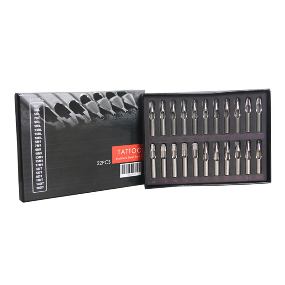 

22pcs Sizes Long Tattoo Tips 304 Stainless Steel Tattoo Nozzle Tips for Tattoo Needles Machine Supply Professional Tattoo Tips