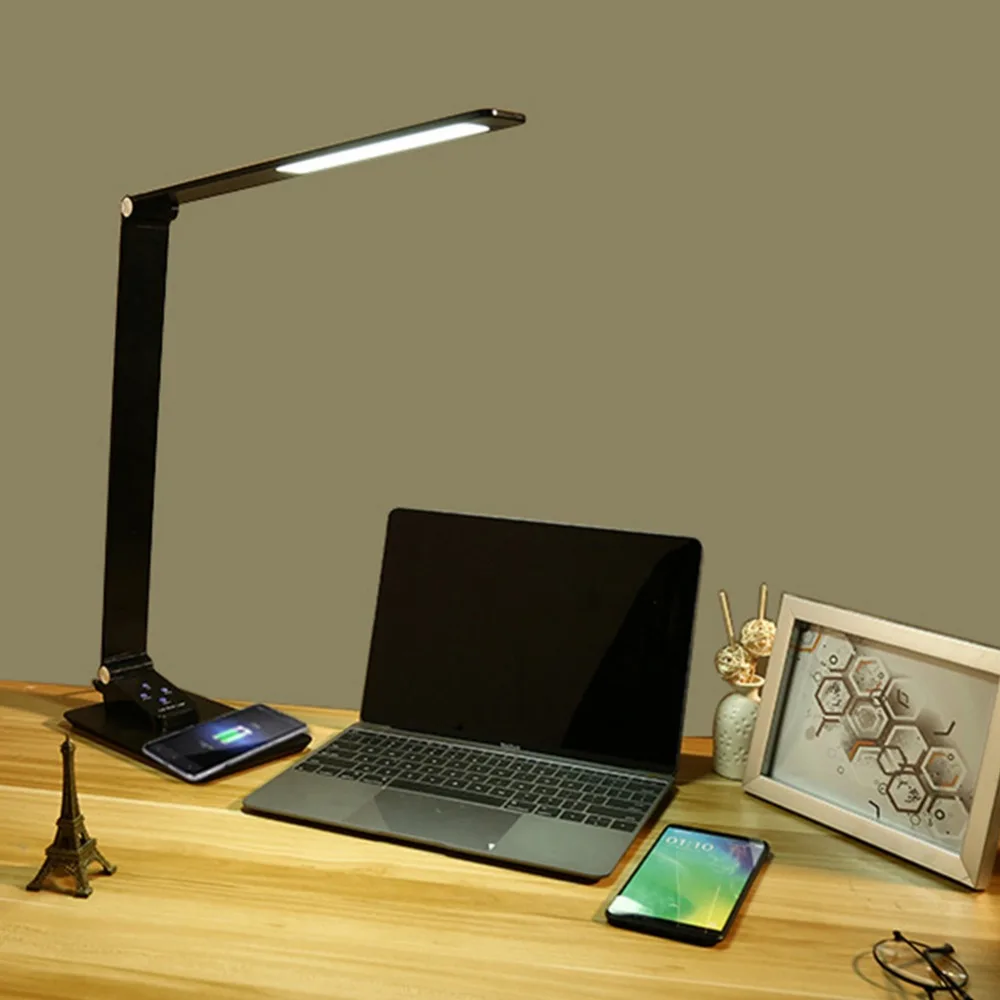 

LED Desk Lamp Table Lamp Folding 3 Light Color Temperature Book Light with qi Wireless Desktop Charger iPhone X 8 Galaxy S9