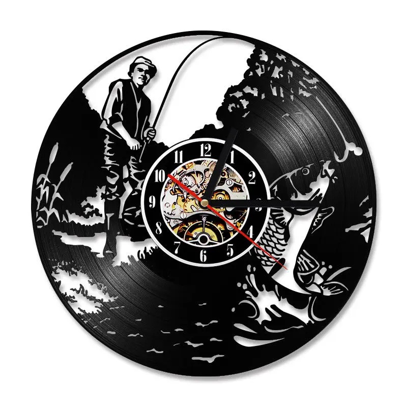 Fishing Theme Wall Clock Modern Design Vinyl LP CD Record Clocks