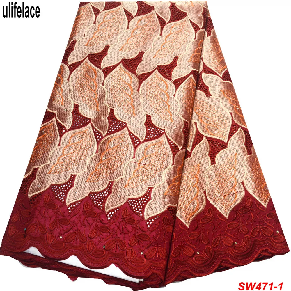 Высокое качество швейцарская вуаль кружева в швейцарской Африканской сухой хлопчатобумажной кружевной ткани Красивый лист Бургунди нигерийские кружева вуаль SW-471