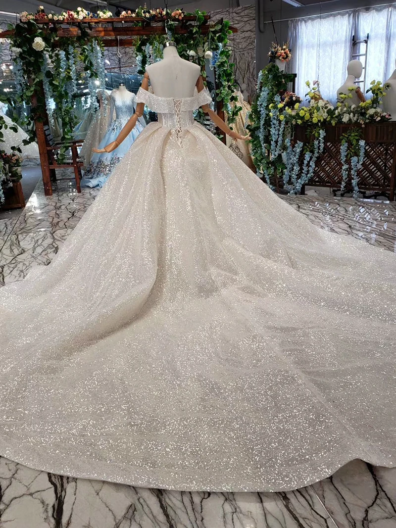 HTL432 shiny wedding dresses with glitter off the shoulder special neck sparckly wedding gowns 2019 new fashion robe de mariee (3)