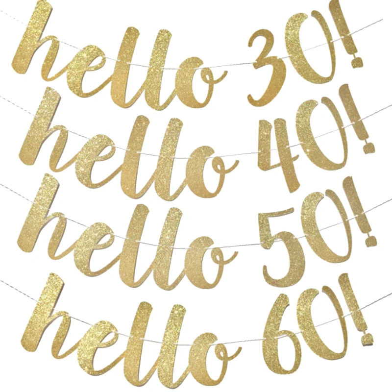 30 40 50 60th Years Birthday Decor Gold Glitter Paper Banner Garland Confetti Balloon 30th Birthday Party Decorations Adult