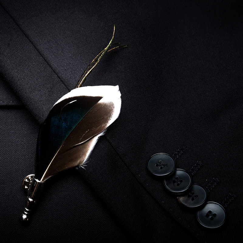 JEMYGINS оригинальный дизайн Природный брод перо изысканный ручной галстук бабочка булавка-брошь, подарок Box Set для мужчин Свадебная вечеринка