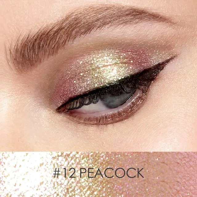 FOCALLURE 14 Colors Liquid Pigment Eyeshadow Ocean Light Waterproof Glitter Shimmer Highlighter Brighten Makeup Liquid Eyeshadow 12 PEACOCK