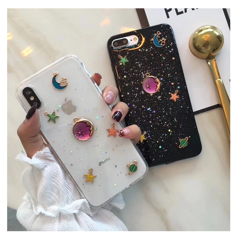 Bling Planet Moon Star Phone Case For iphone X 6 6S 7 8 Plus Cover Fashion Glitter Shining Cartoon Cases |