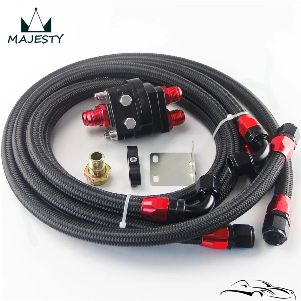 

10-AN Relocation Oil Filter Adapter + 3/4"X16UNF / M20x1.5 Fitting + Steel Braided Nylon Oil line kit