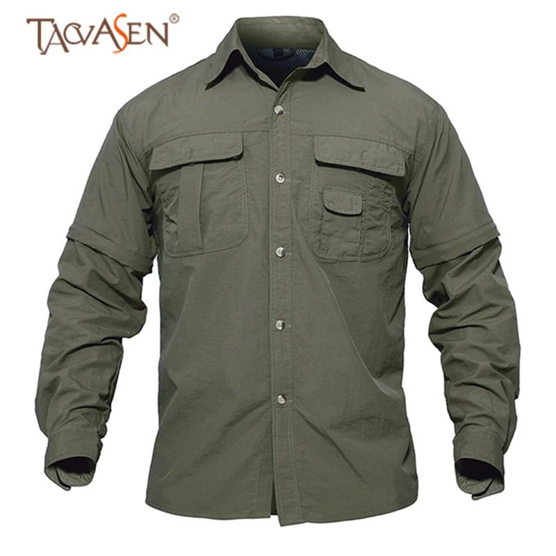 

TACVASEN Quick Dry Shirt Men Hiking Shirt Removable Military Tactical Shirts With Pockets Hunting Shirt Fishing Shirts Outdoor