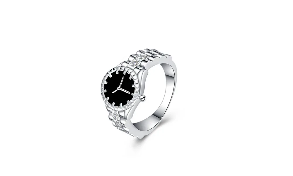 Watch shape Rings for Women Cubic Zirconia Black Ring Female Silver Color Fashion Jewelry Decorating Dropshipping 925 stamp