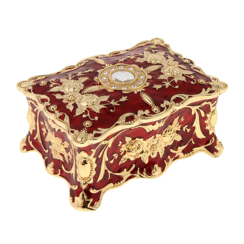 MagiDeal Retro Enamel Flower Sculpture Trinkets Chest Jewelry Box Organizer 18 x 12 x 8cm