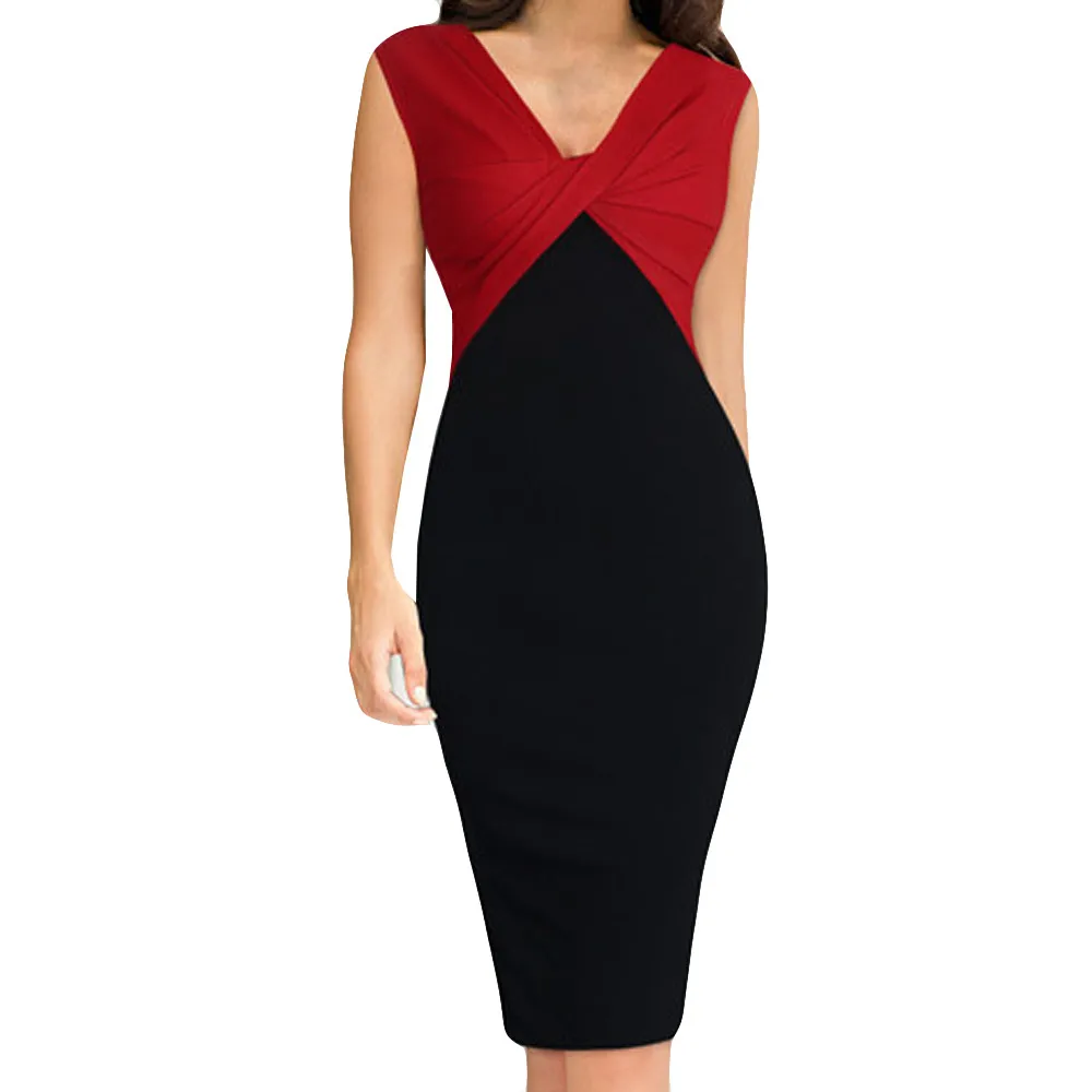 

Vestidos 2019 Women's Dresses Spring Summer Dress Women Fashion Patchwork Fold Sleeveless Work Dress