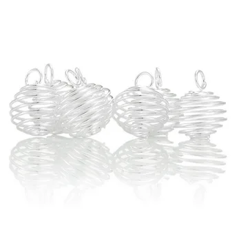 

New Spiral Bead Cages Pendants Findings Fit Beads 6-10mm For DIY Necklace Jewelry Making Silver Plated 18x15mm, 50PCs