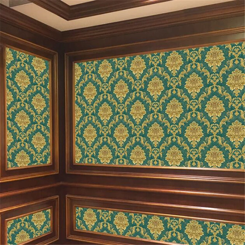 

beibehang New living room bedroom European wallpaper dark green French blue living room TV wallpaper background papel de parede
