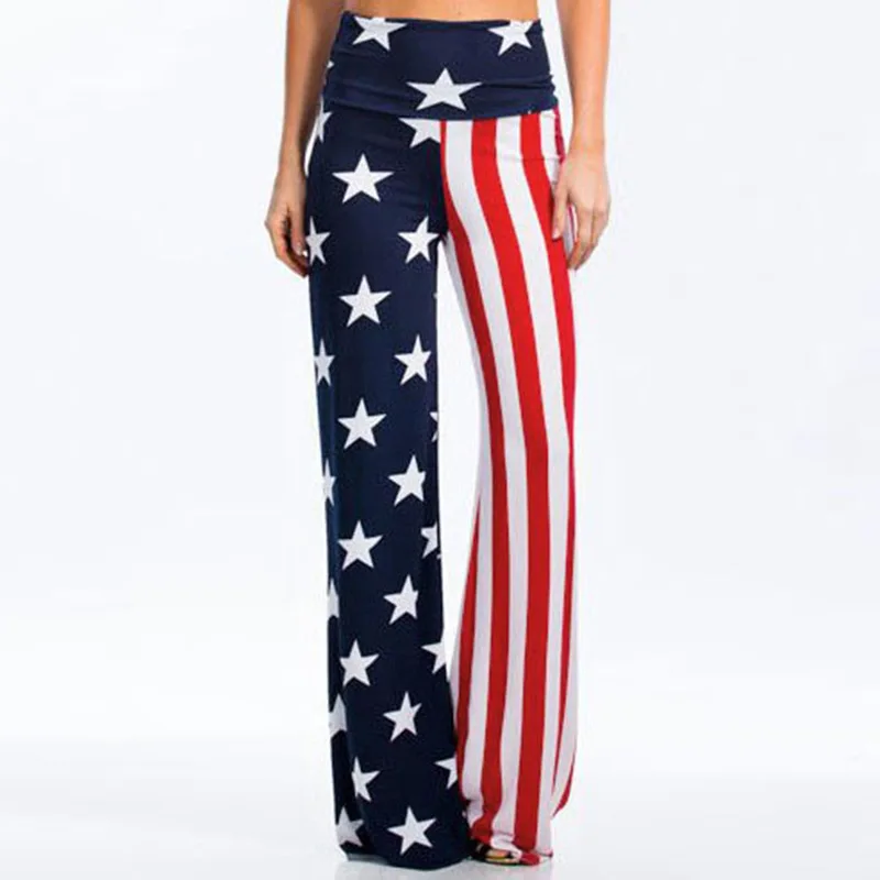 2018 Fashion Women Casual American Flag Print Long Pants Female Wide ...