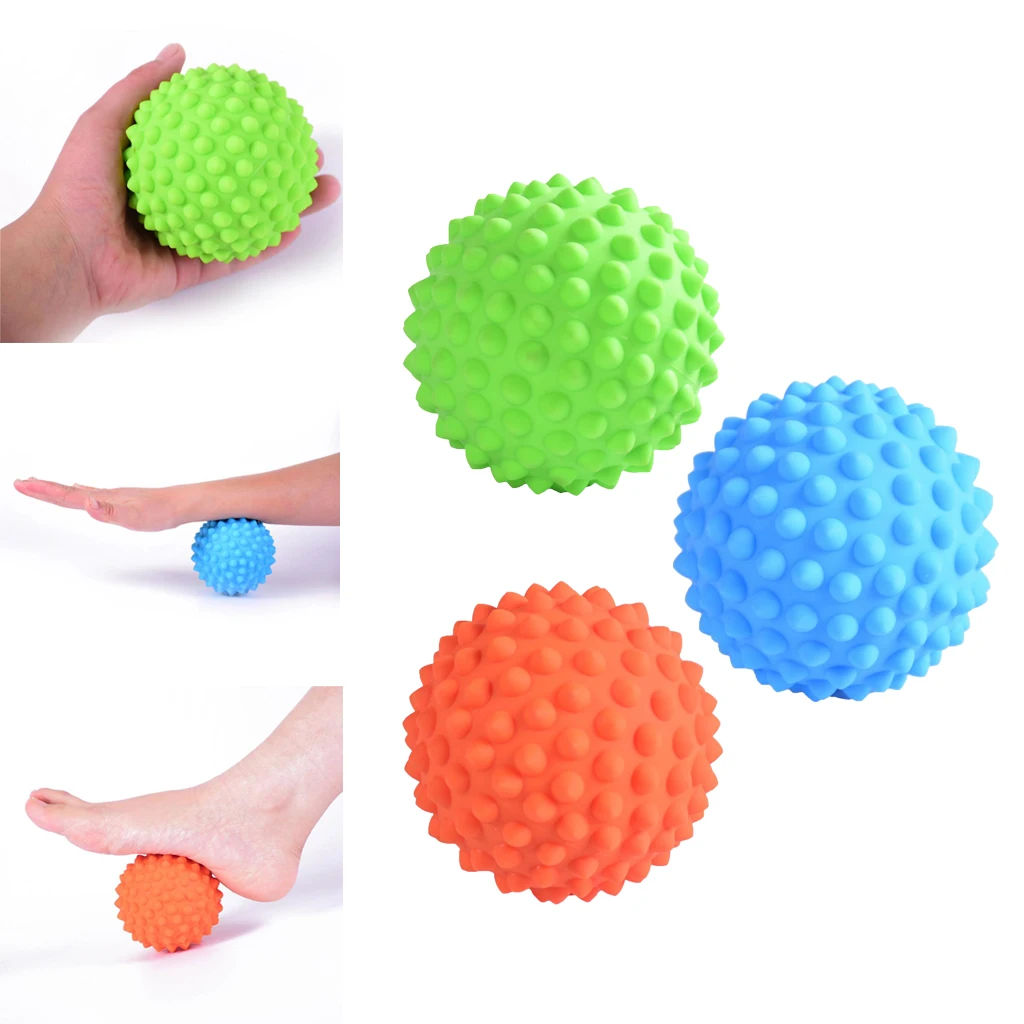 9cm Spiky Hard Massage Ball Roller Plantar Fasciitis Reflexology Body Stress Relief - Fatigue Relief - with a Bag