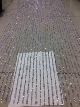 

Silver stripe shinning glitter Embroidered net Lace Fabric Glued Glitter tulle fabric for sexy dress