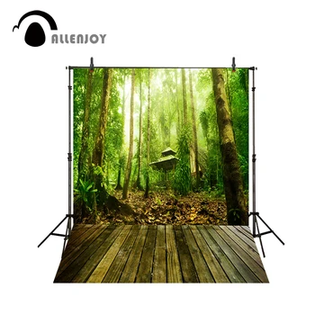 

Allenjoy photography backdrops Forest wooden floor peaceful field fallen leaves thatched cottage background photocall