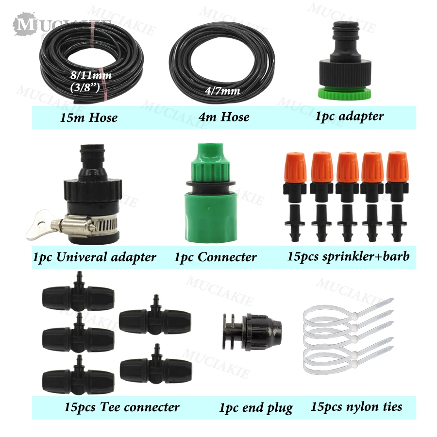 Muciakie 20 м 15 м 10 м Сад Микро на случай запотевания стекол можно использовать для полива и орошения Системы 8/11 мм главный шланг тройник разъем аэрозольный распылитель охлаждения Системы - Цвет: BxAB207CL 15M kit
