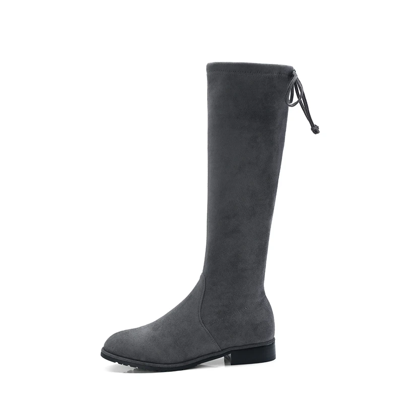 Up Stiefel Lace Quadratische Runde Cr1455 Kappe Med Schwarz Schuhe Starke Winter Black brown gray Heels Mode Frauen Enmayer Flock Kniehohe 6xnwqBROSE
