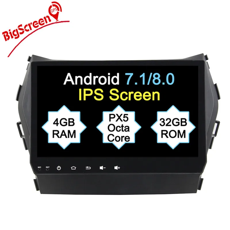 Top Bigscreen Android 8.0 car DVD octa Core 4GB RAM 32GB rom multimedia player for hyundai IX45 santa fe 2014+ gps stereo head units 4