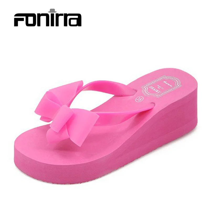 2017 Women Sandals Shoes Sapato Feminino Bownot Wedge Flip Flops Fashion Beach Women Slipper Shoes Sandalias