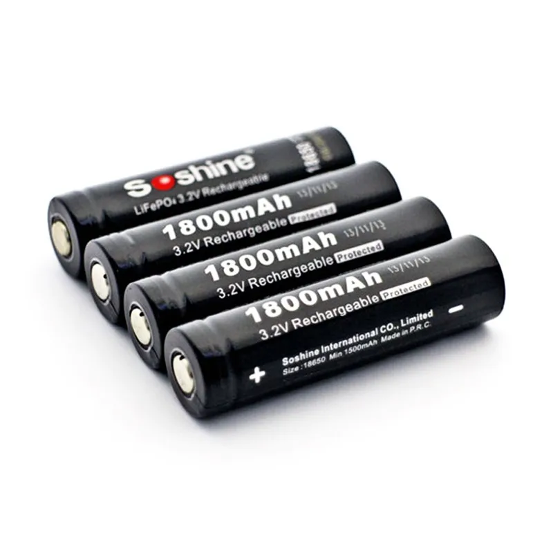 Soshine 3,2 V Перезаряжаемый 18650 LifePO4 батарейный элемент 1800mAH Защищенный положительный ниппель для Led Фонарь налобный фонарь велосипедный светильник