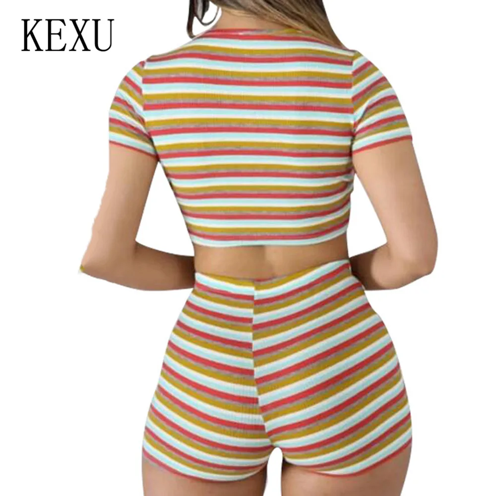 KEXU Sexy Women Stripe Two Pieces Sets Jumpsuits Hollow Out Crop Top and Slim Pants Sets Party Clubwear for Ladies Playsuits KEXU Sexy Women Stripe Two Pieces Sets Jumpsuits Hollow Out Crop Top and Slim Pants Sets Party Clubwear for Ladies Playsuits