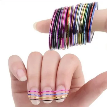 30pcs/pack Nail Art Decoration 3D Striping Tape Line UV Gel Polish Mixed Colorful Metallic Yarn Sticker Decal Manicure Tool