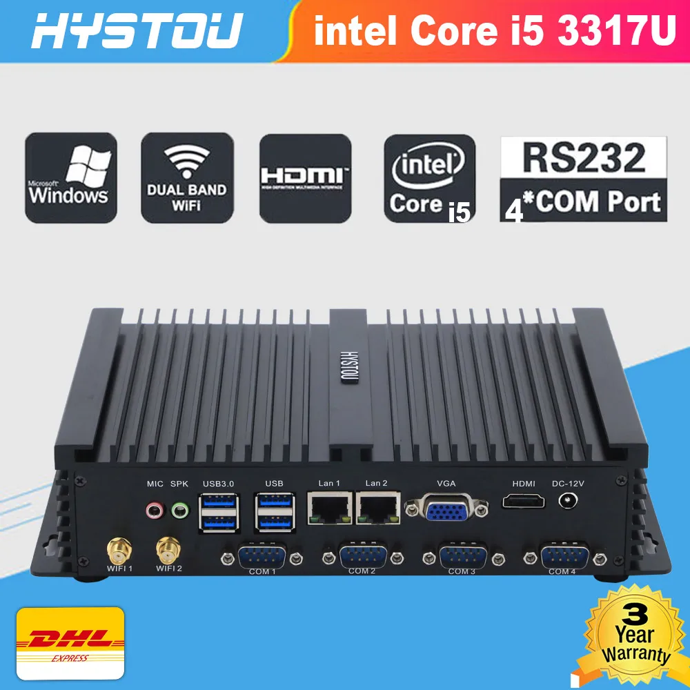 Dual LAN Fanless Mini PC Windows 10 XP Industrial Computer