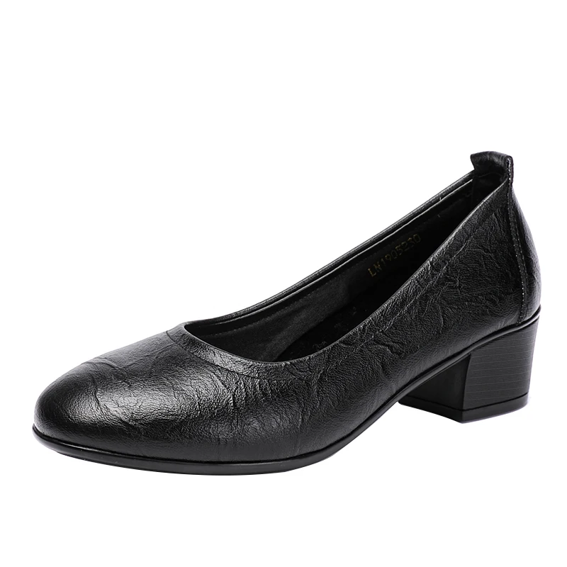 

Leather rubber Shoes Women Round square heel Shoes Woman Comfortable work shoesWomen's dress shoes