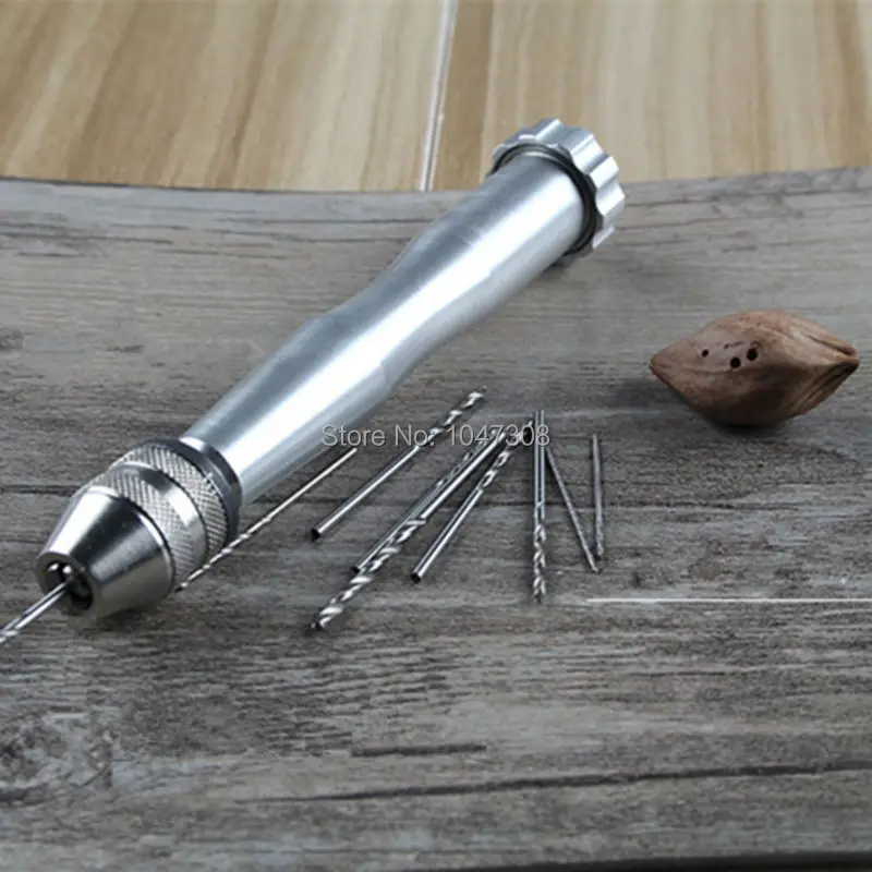 Aluminum Hand Drill Wood Jewelers Jewelry Drilling Chuck Clamp 0.1-3.5mm Hand Twist Drill + 10pc Twist Drill Bits (0.6mm-2.0mm)