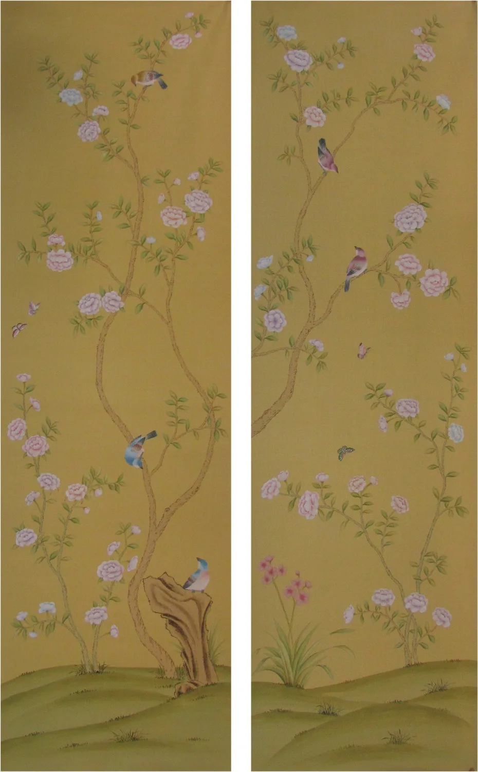 Классический стиль Элегантный Ручная роспись шелковые обои цветы с птицами обои широкий выбор мотивов и фона опционально