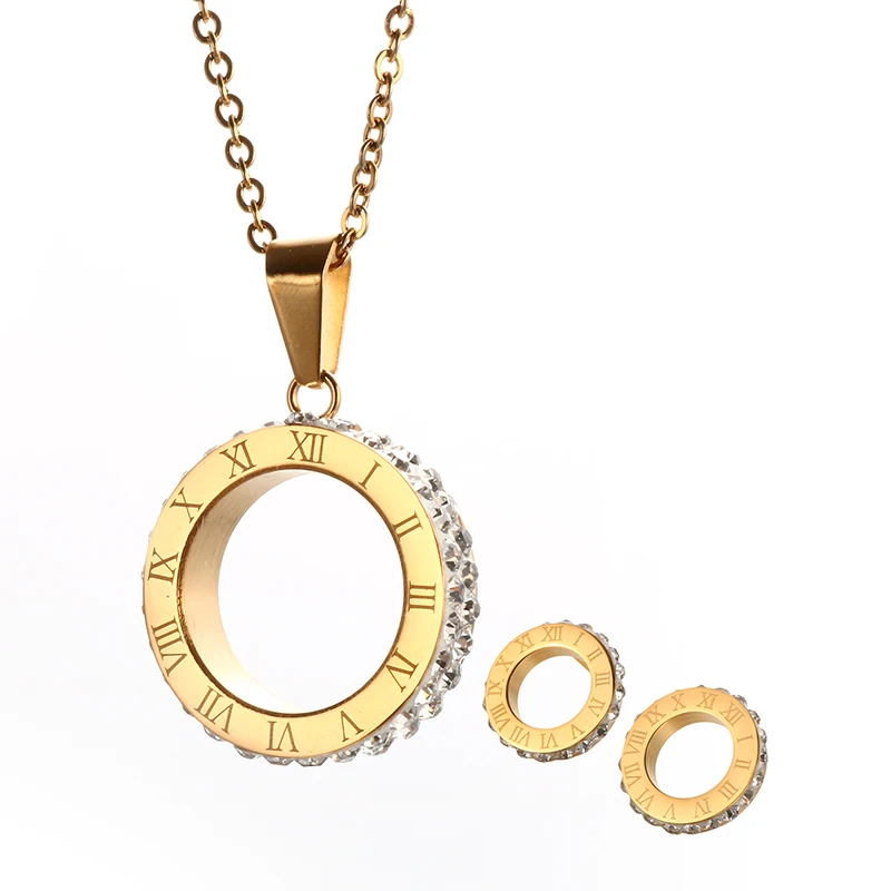 

Luxury Gold Roman Numeral Crystal Necklaces Pendants for Women Wedding Party Stainless Steel Necklace Jewelry Gift