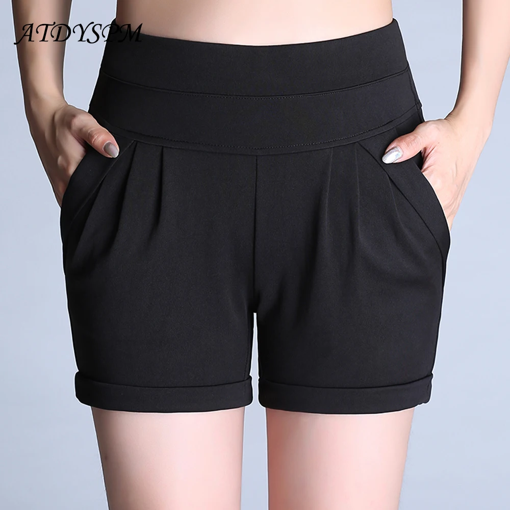 

ATDYSPM Plus Size 6XL Shorts Women High Waist Casual Short Candy Color High Waist Pocket Pleated Loose Short Hot Stretch Shorts