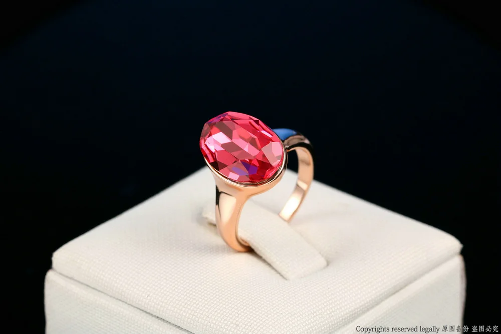 Двойное яркое кольцо с розовым фианитом, овальное кольцо, розовое золото, модное, с кристаллами, любовь, свадьба/помолвка, вечерние ювелирные изделия для женщин, подарок DFR223