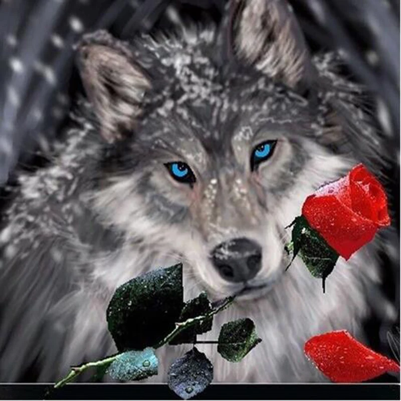

DIY Diamond Embroidery Wolf With Rose Full Drill 5D Diamond Painting Handicrafts Diamond Wall Arts Decor CC506