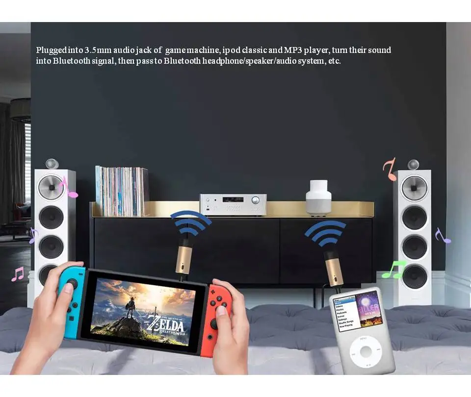 Bluetooth 4,1 аудио адаптер используется на самолете ipod Классический MP3 nintendo Switch tv 3,5 мм разъем