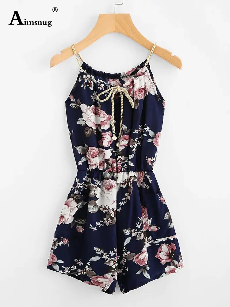 

Aimsnug womens jumpsuit floral print pocket front cami romper short overalls sleeveless spaghetti strap summer casual jumpsuits
