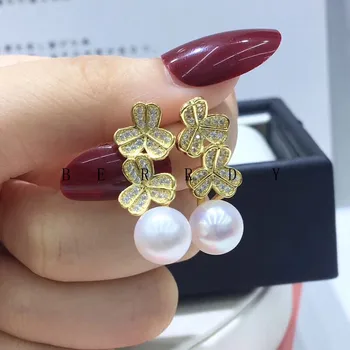 

Gold Flower 925 Sterling Silver Earrings Findings Base Earrings Settings Mountings Parts Mounts for Pearls Agate Coral Stones