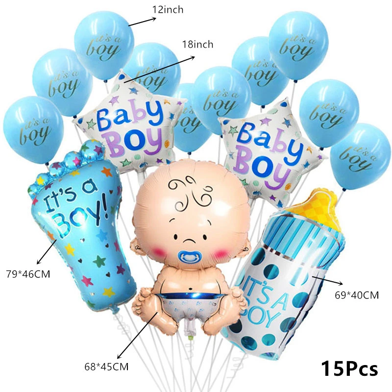 15pcs Boy latex set Baby Shower баннер его мальчик/девушка воздушный шар "Конфетти" Детские Пол раскрыть День рождения украшения подарок для детей вечерние Декор поставки - Цвет: 15pcs Boy latex set