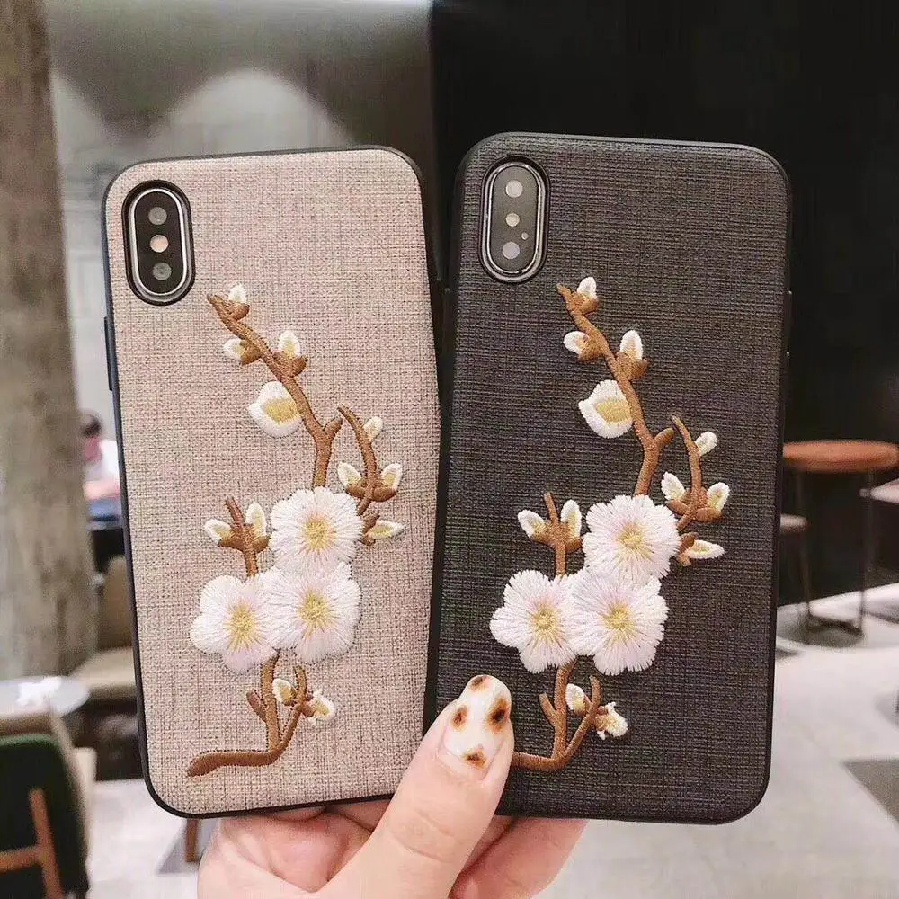

Luxury 3d Embroidery flower phone case for Iphone 6 6S 7 8 Plus X XR XS MAX silicone soft phone back cover fundas capa cases