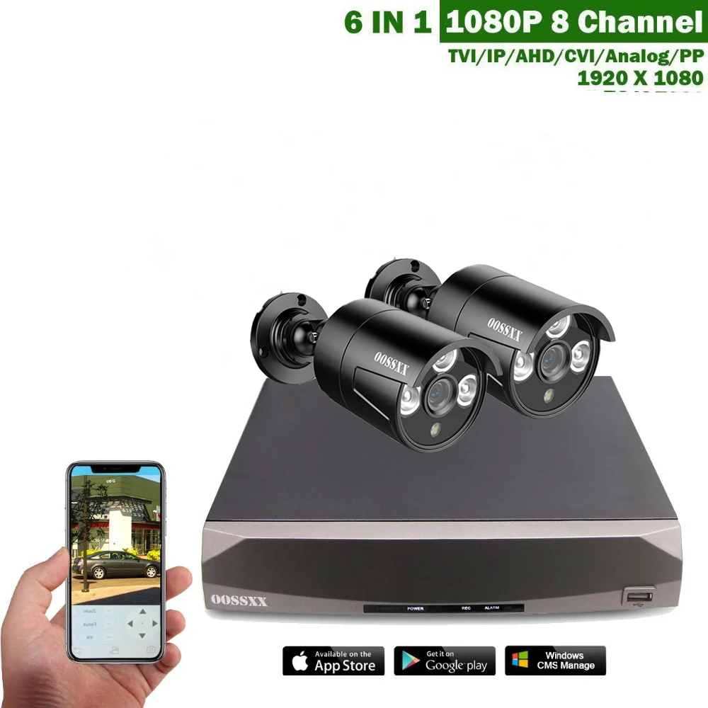 

OOSSXX 8CH CCTV Camera System 1080p DVR 2PCS 2.0MP IR Weatherproof Outdoor Video Surveillance Security Camera System 8CH DVR Kit