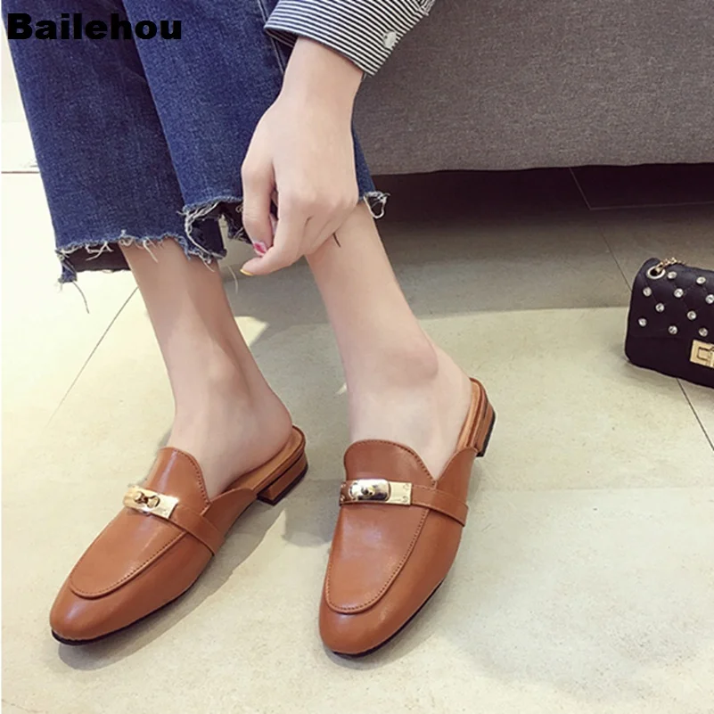 

Year-end Promotion Women Slippers Slip On Mule Shoes Flat Causal Slides Brand Footwear Female British Loafer Shoe Low Heel Shoes